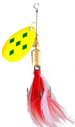 Yellow 5 Diamonds Fishing Spinner with Red Feather