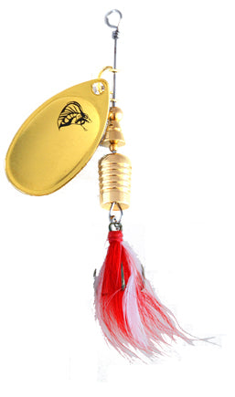 MUSKY STRIKE BRASS HEAVY FISHING SPINNER RED FEATHER