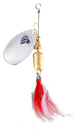 MUSKY STRIKE NICKEL HEAVY FISHING SPINNER WITH RED FEATHER