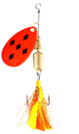 Orange Five Diamonds Fishing Spinner with Yellow Feather