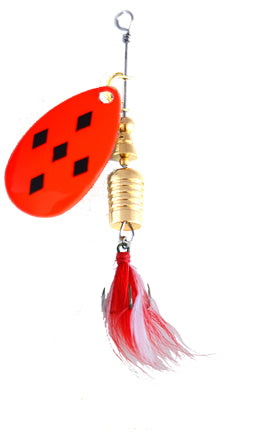 Orange Five Diamonds Fishing Spinner with Red Feather